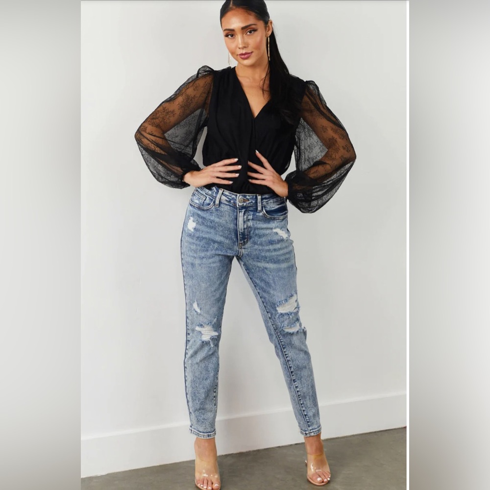 JUDY BLUE Medium Acid Wash High Rise Boyfriend Jeans SIZE 13 great condition